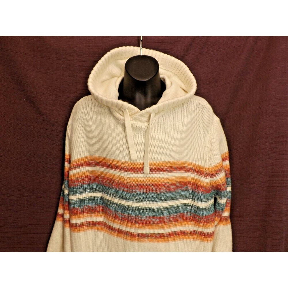 American Eagle AE White Striped Sweater Hoodie - Kangaroo pocket - Men's size L - Picture 2 of 16